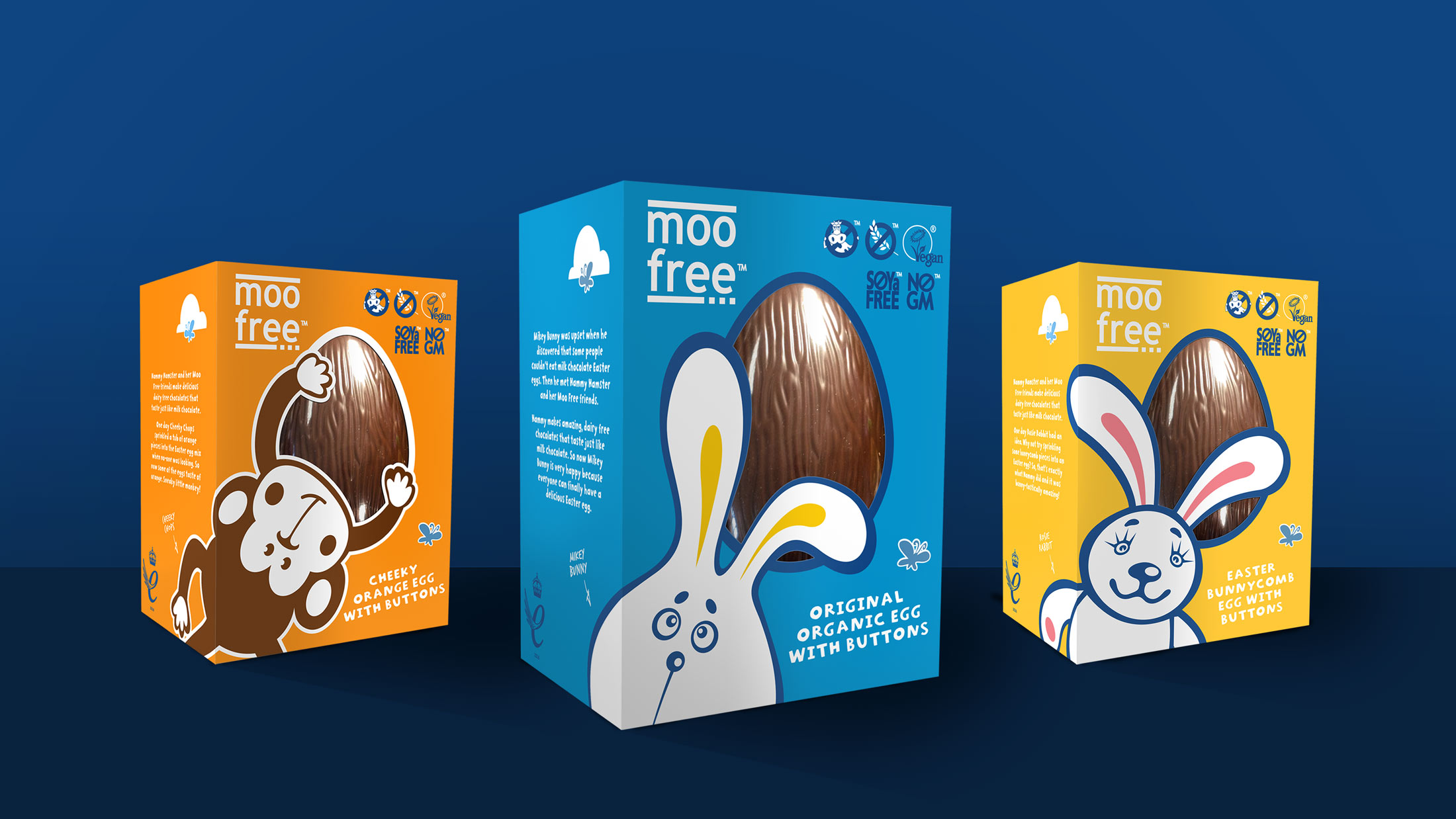 Moo Free Selection of three easter egg packaging design