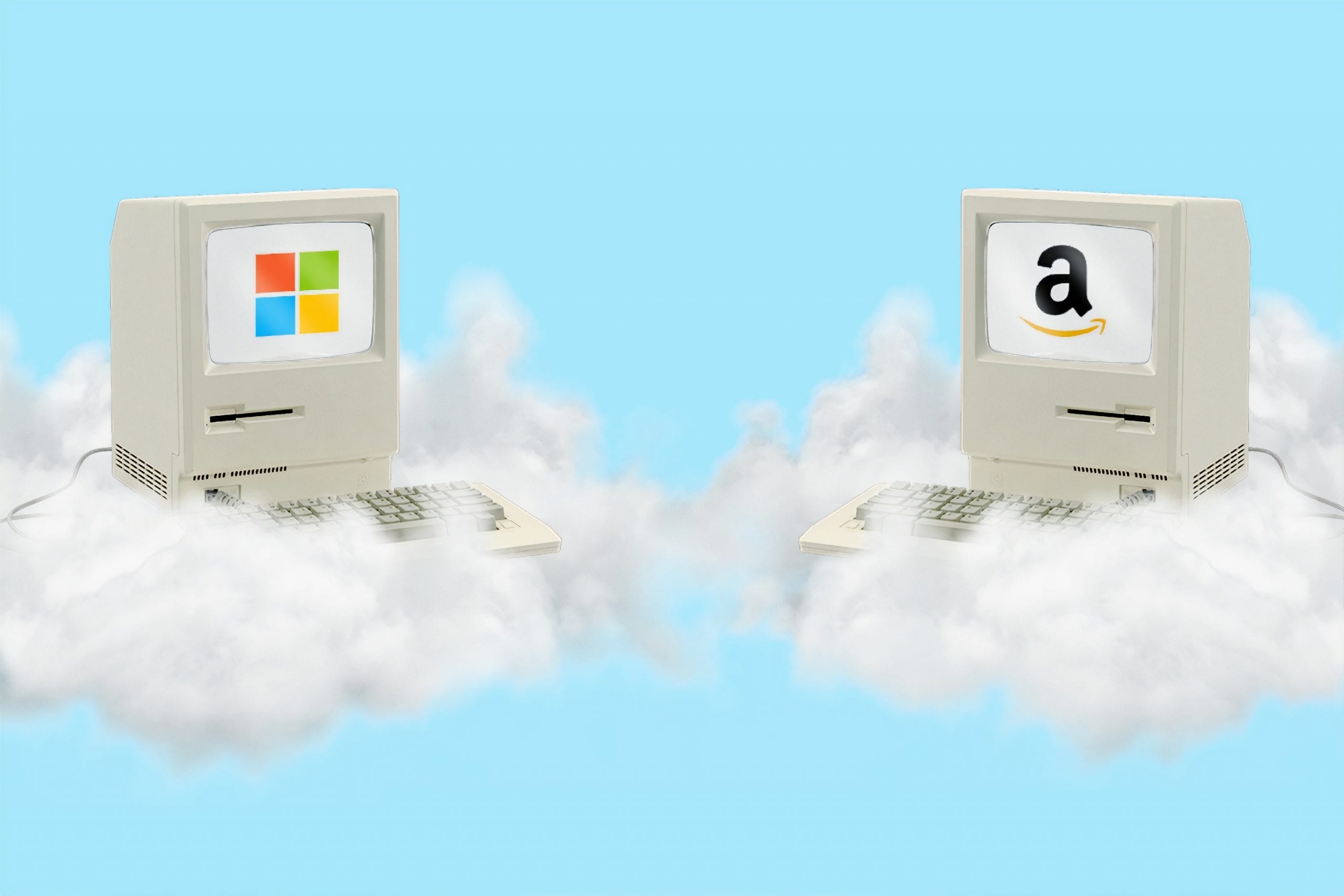 Two Computers Microsoft and Amazon